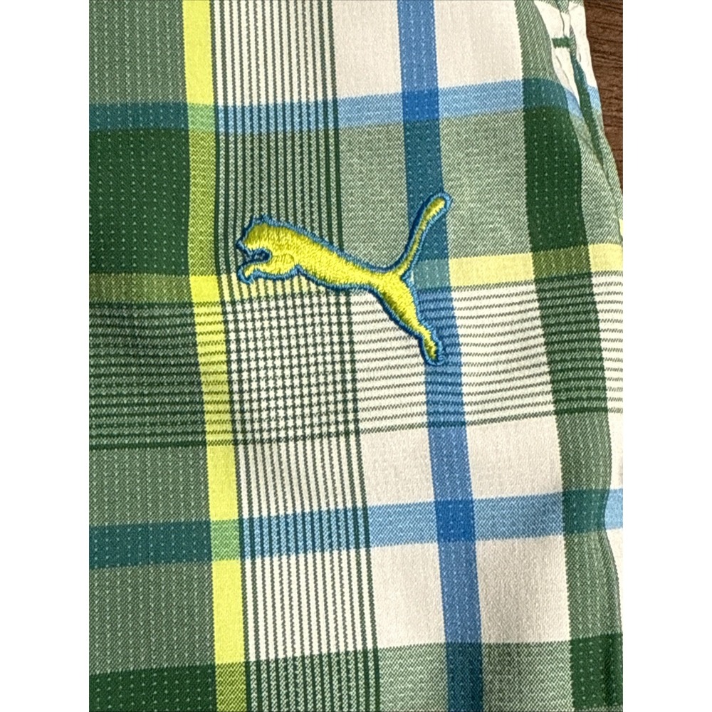 Puma Golf Shorts Mens 32 Green Plaid Performance Bermuda Preppy Casual Walking - Picture 4 of 11